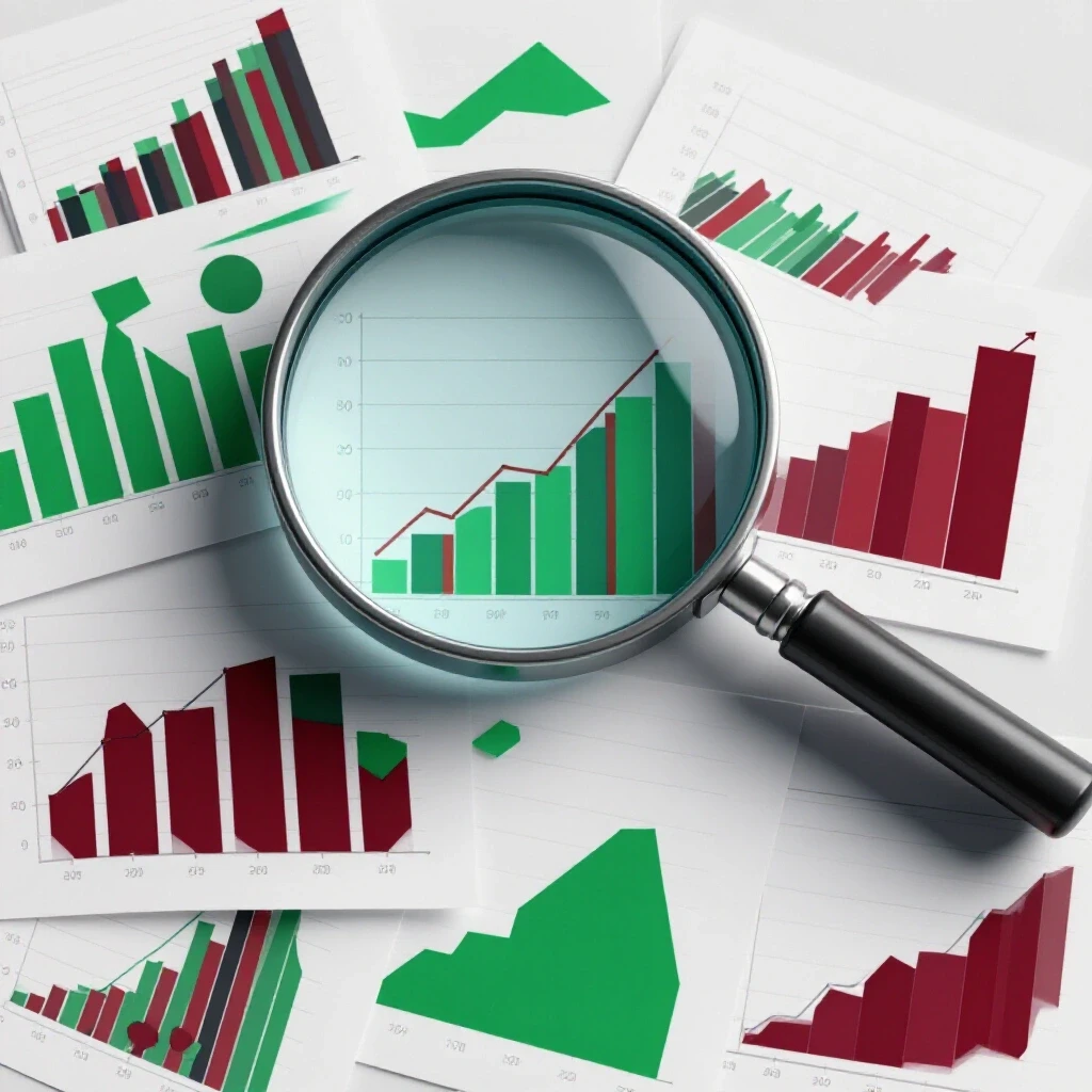 A magnifying glass hovering over chaotic graphs representing data errors, with a clear graph emerging from the confusion.