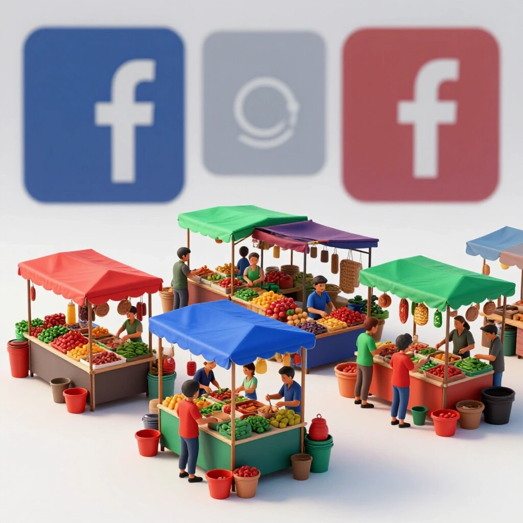 A vibrant Philippine marketplace contrasting with faded Facebook ad icons, illustrating local business success vs ad effectiveness.