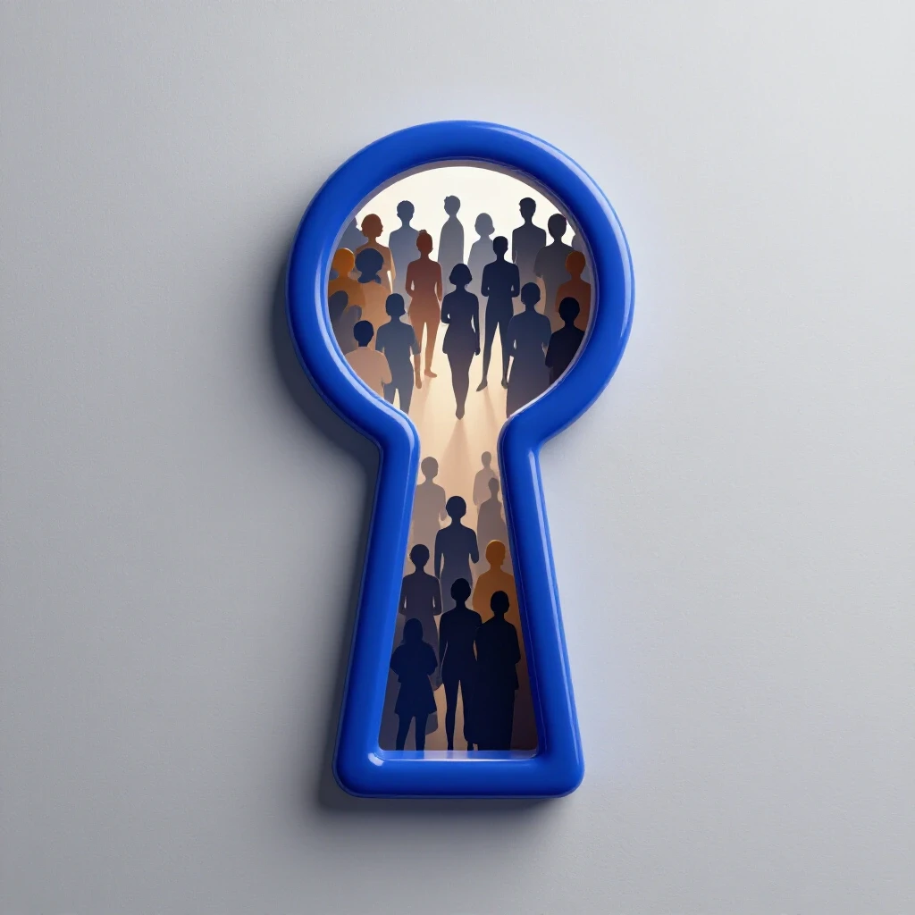 A vibrant keyhole revealing silhouettes of diverse audiences, representing audience targeting potential.