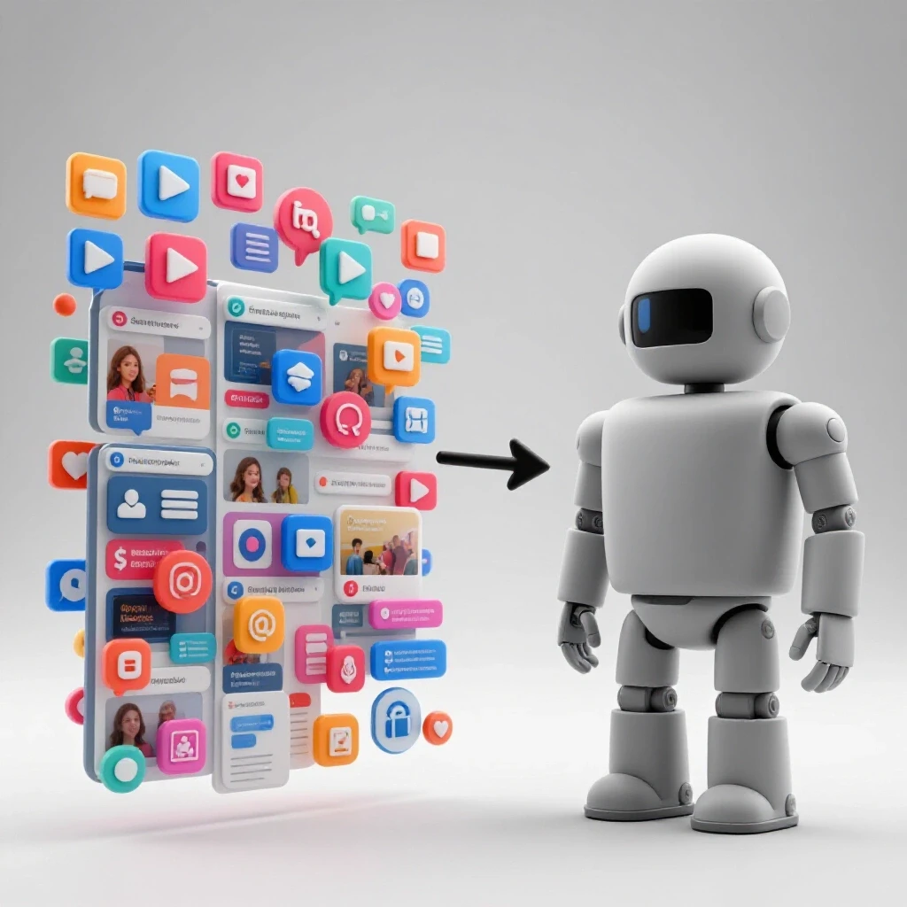 A visual comparison of a vibrant social media feed contrasted with a dull automated bot, depicting engagement differences.