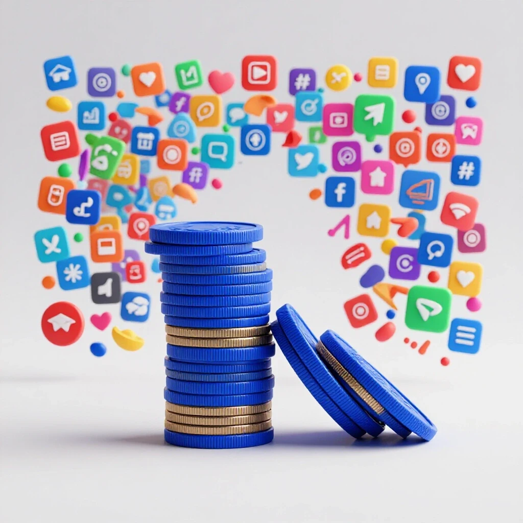 A visual metaphor showing teetering coins next to a chaotic social media landscape, illustrating scaling errors.
