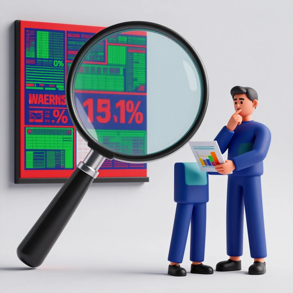 A split image showing a magnifying glass over a vibrant ad on one side and a figure analyzing data charts on the other, symbolizing awareness and consideration.