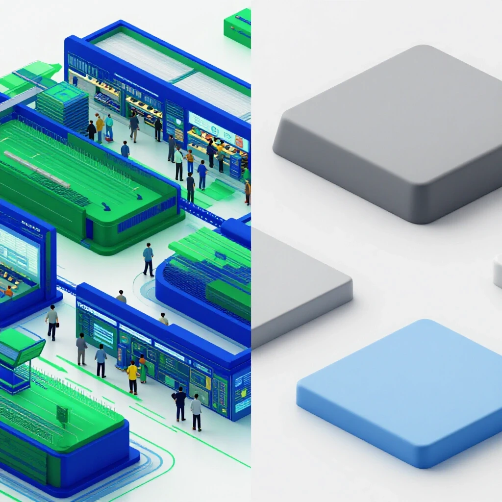 A vibrant split-screen image showcasing a busy digital marketplace on one side and a muted underutilized platform on the other, symbolizing B2B lead generation.