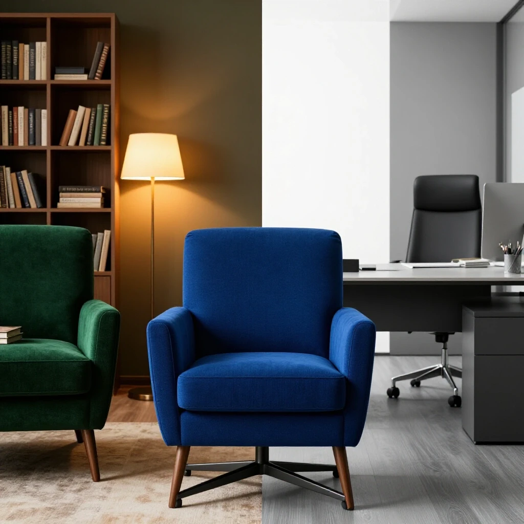 A split-image design featuring a cozy home setting on one side and a modern office setup on the other, balancing personal and professional elements.