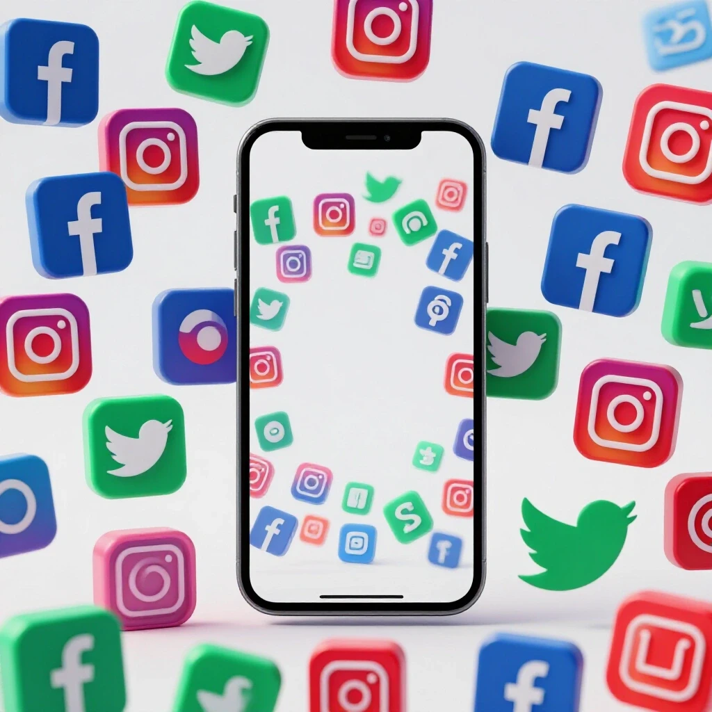 A smartphone displaying a video with vibrant social media icons around it, indicating success in Facebook ads.