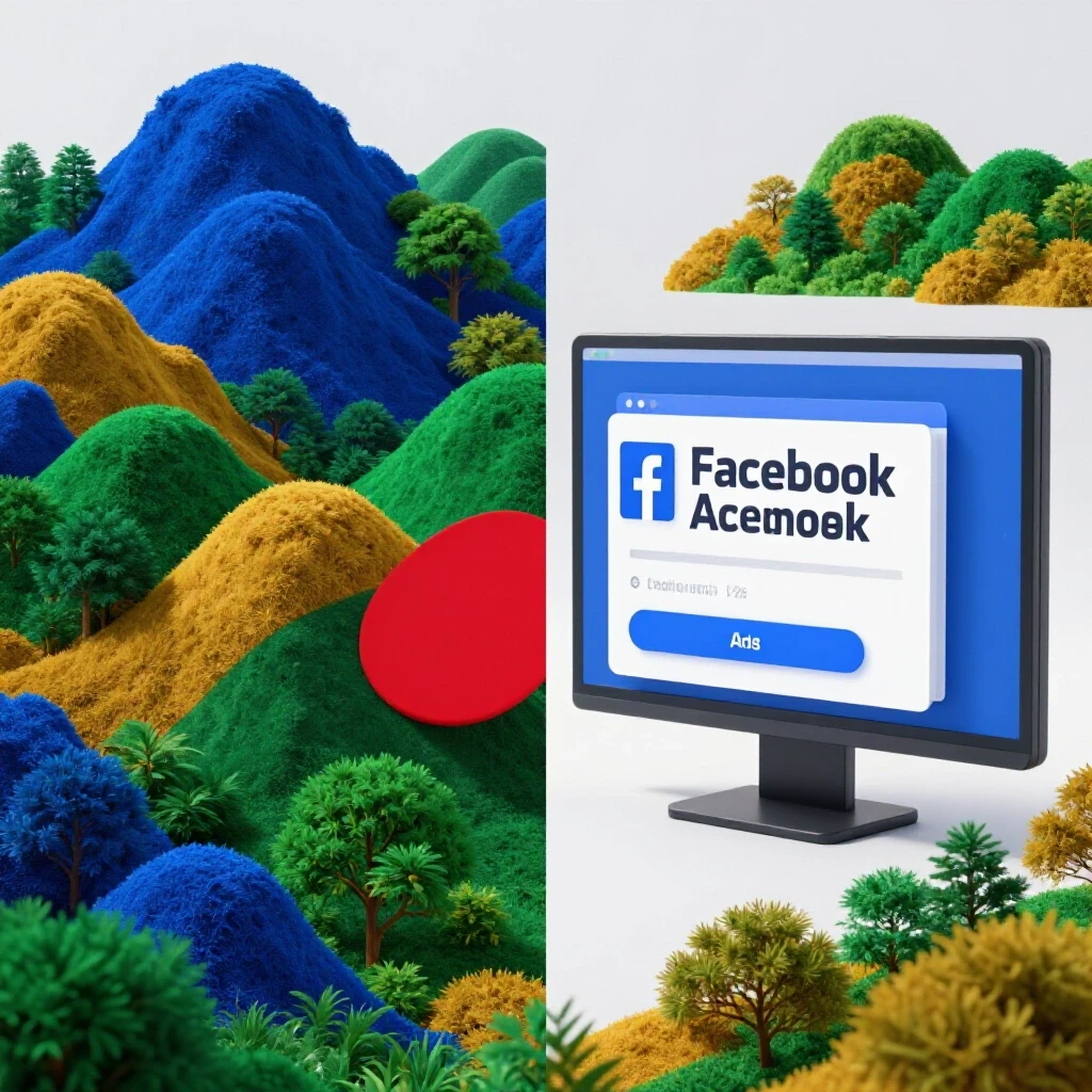 A vibrant Bangladesh landscape alongside a screen with dynamic Facebook ads, showcasing effective marketing strategies.