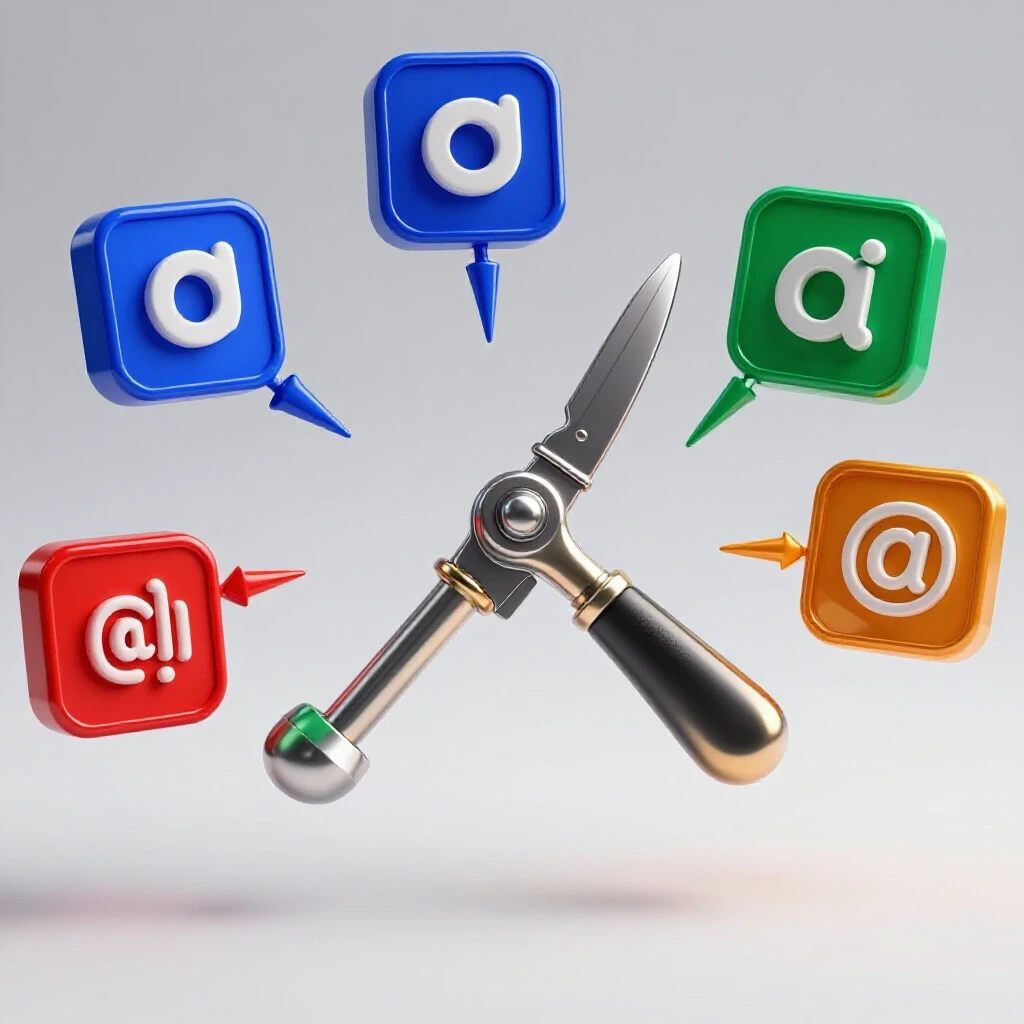 3D symbol of a tool representing efficiency with social media icons in vibrant colors, set against a bright background.