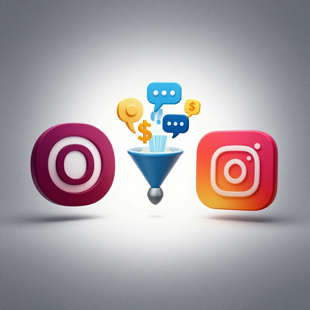 A vibrant split-image composition of social media platform logos with a funnel graphic symbolizing DM sales flow.
