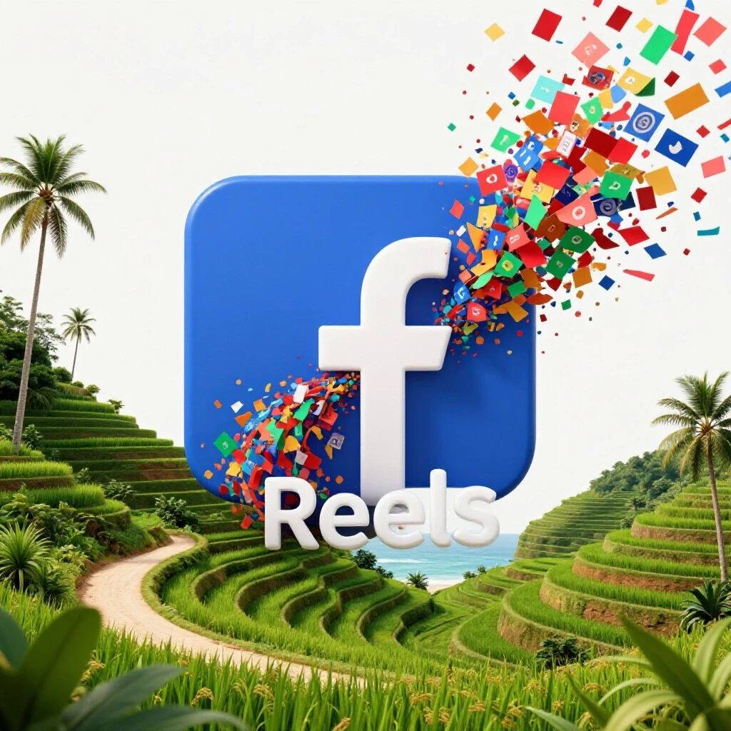 A vibrant Filipino landscape featuring a large Facebook Reels logo with colorful video snippets emerging, symbolizing brand engagement.