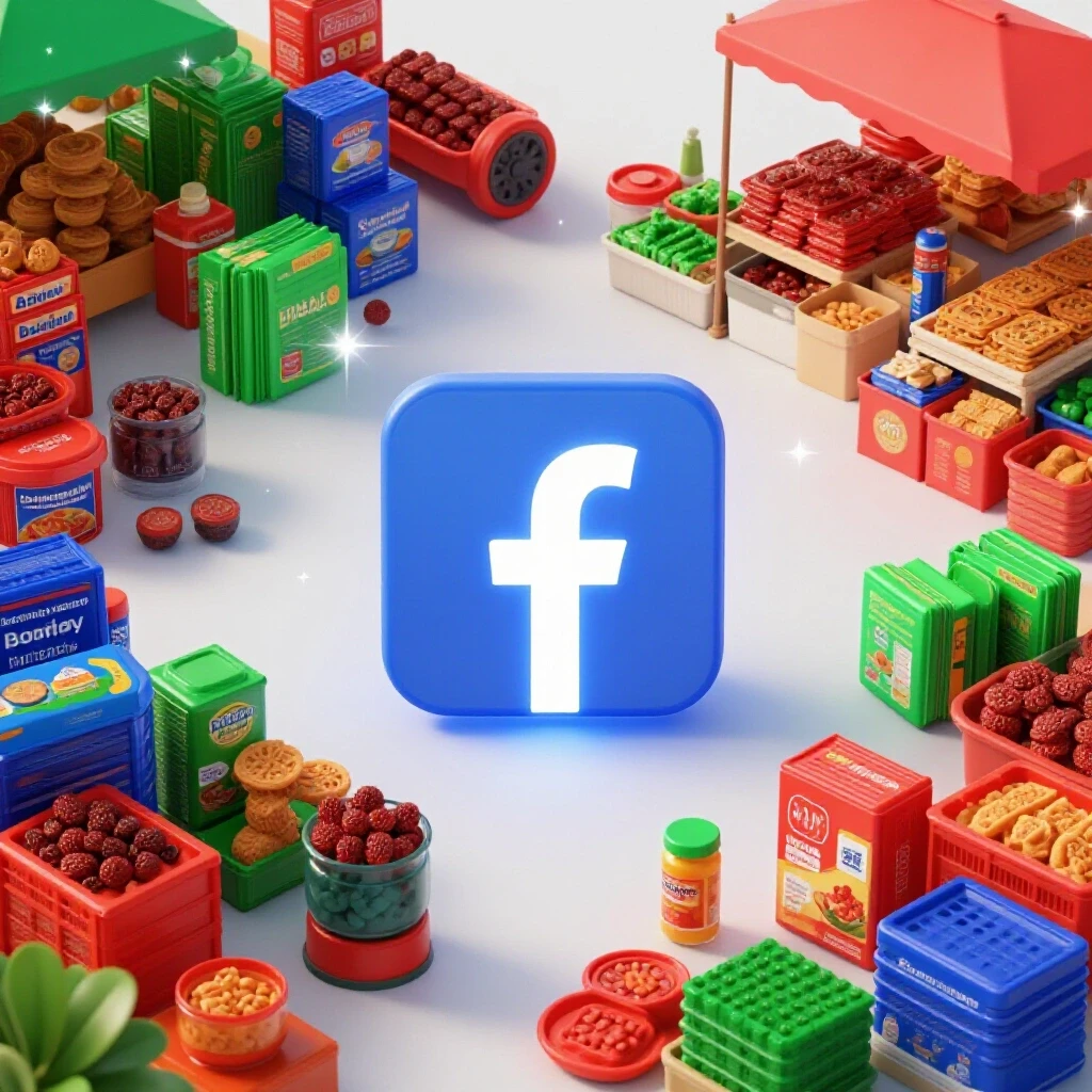 A vibrant Filipino marketplace scene with products and a glowing Facebook logo, symbolizing dropshipping success.
