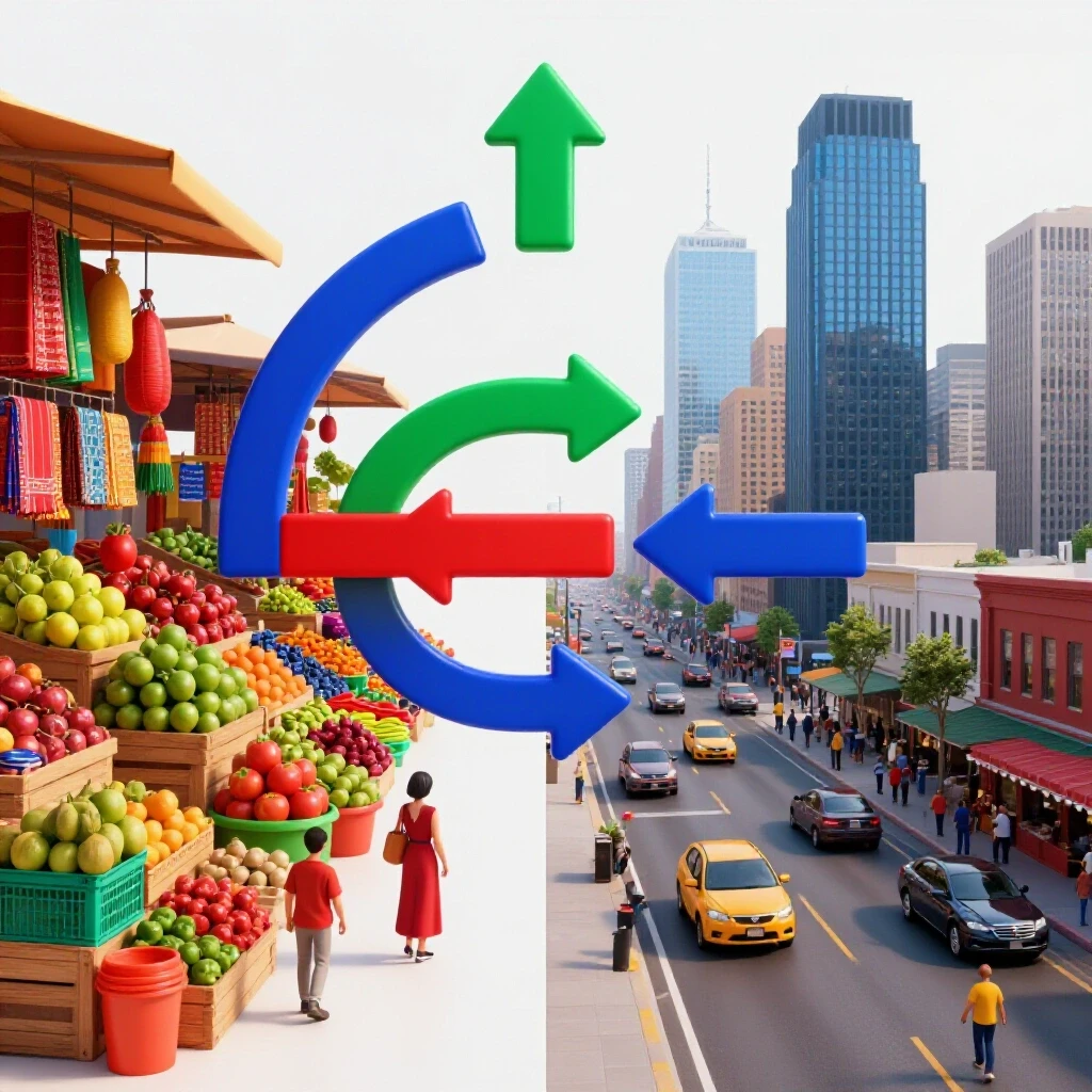 A split-screen image showcasing vibrant Filipino marketplace elements contrasted with a busy U.S. cityscape, highlighting successful ecommerce strategies.