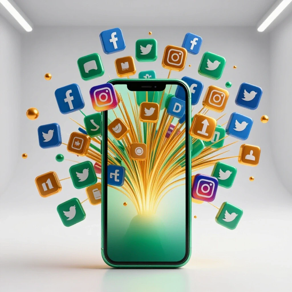 A smartphone with vibrant social media icons emerging, symbolizing increased engagement and reach.