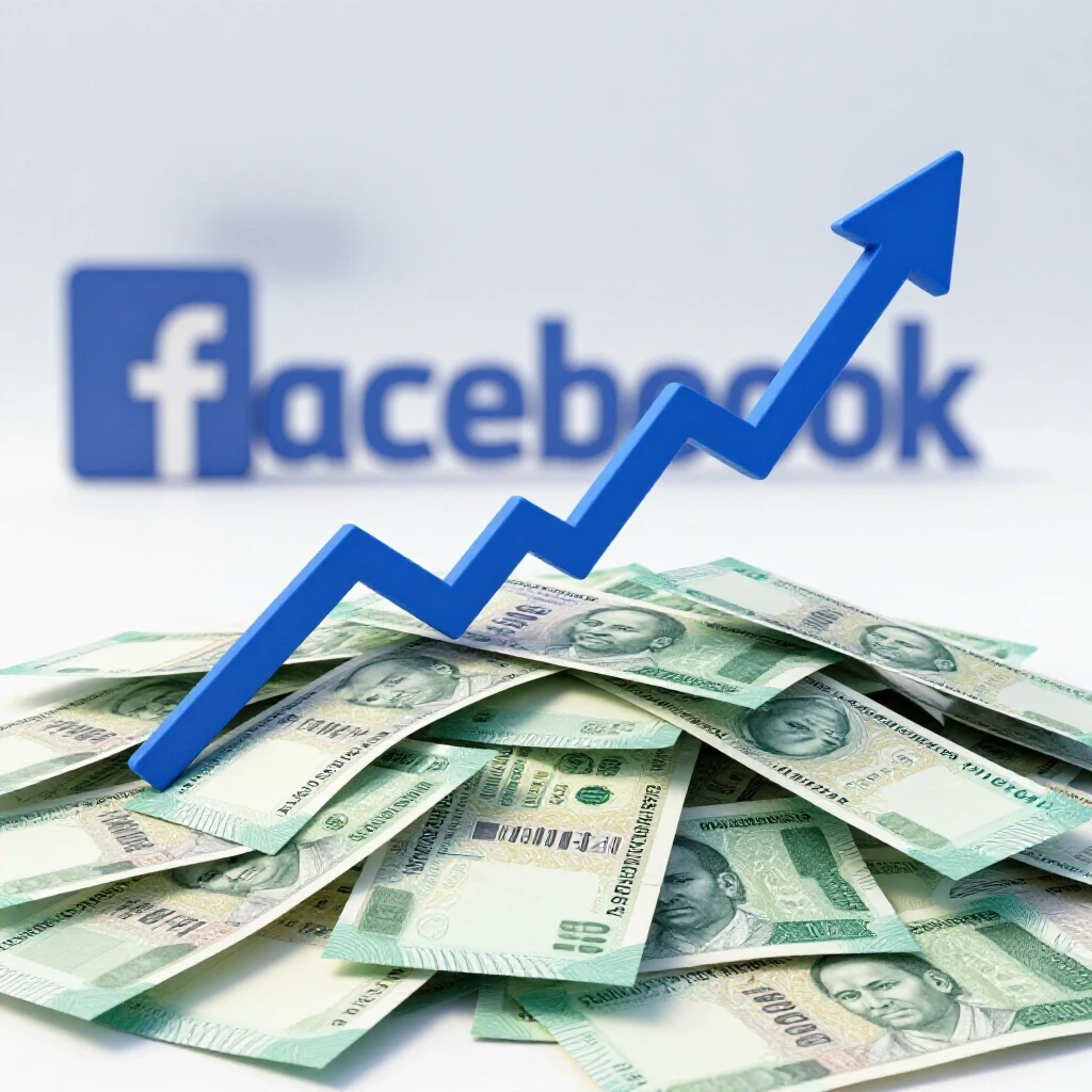A dynamic 3D visualization of a vibrant graph over Bangladeshi Taka notes with Facebook's logo in the background.