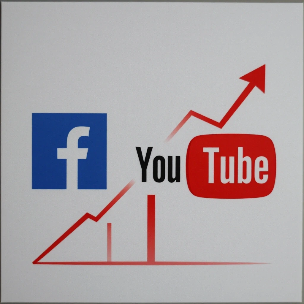 Dynamic transition between Facebook and YouTube logos symbolizing growth in advertising effectiveness.