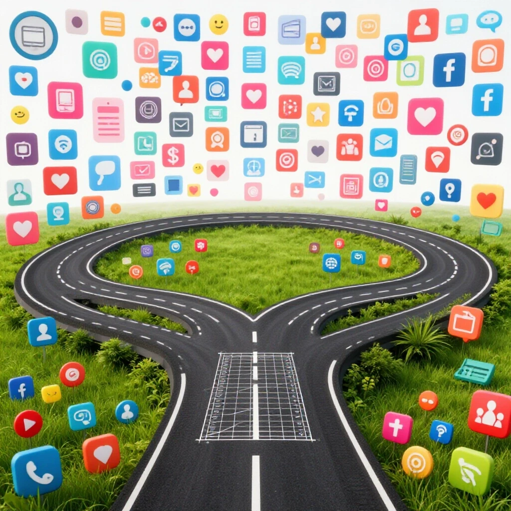 A vibrant digital landscape symbolizing the journey of refining consulting processes for social media marketing.