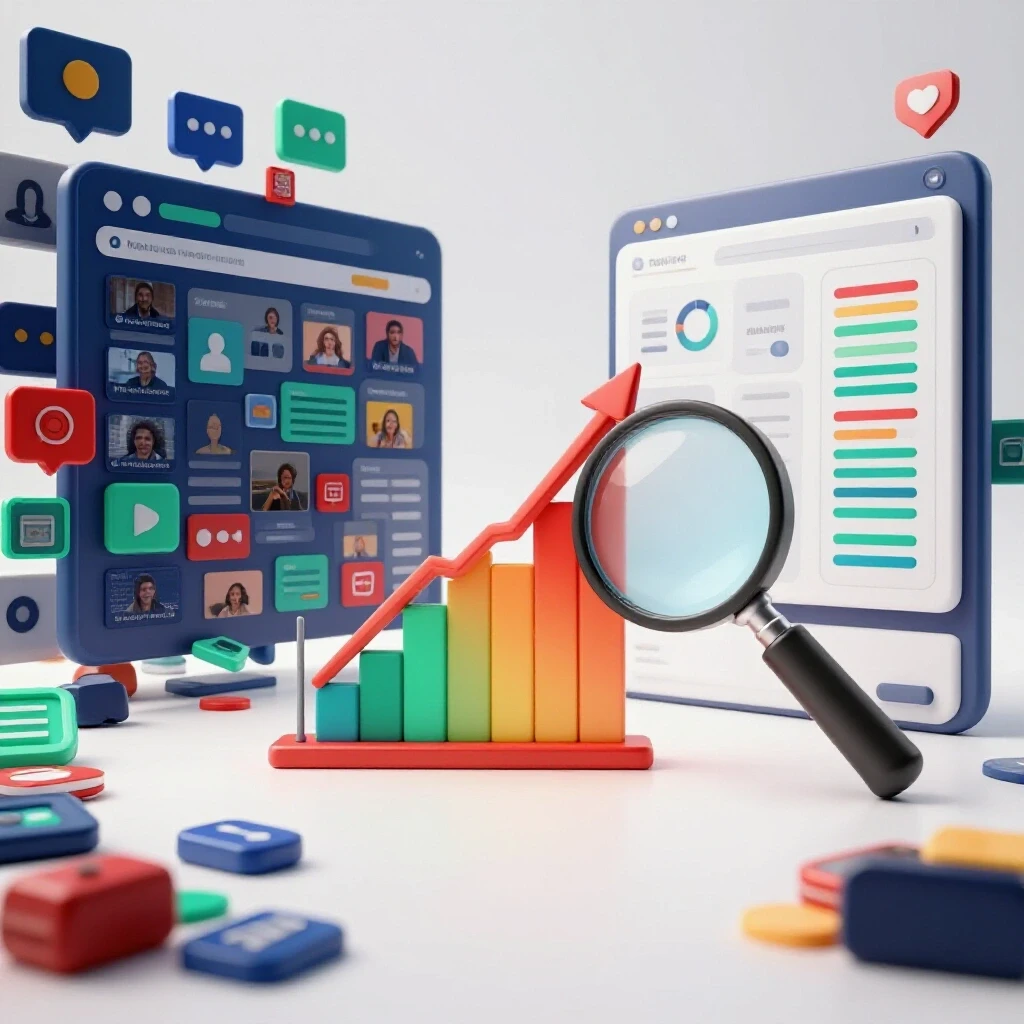 A dynamic image illustrating a chaotic social media dashboard transitioning to a sleek reporting interface with growth symbols.