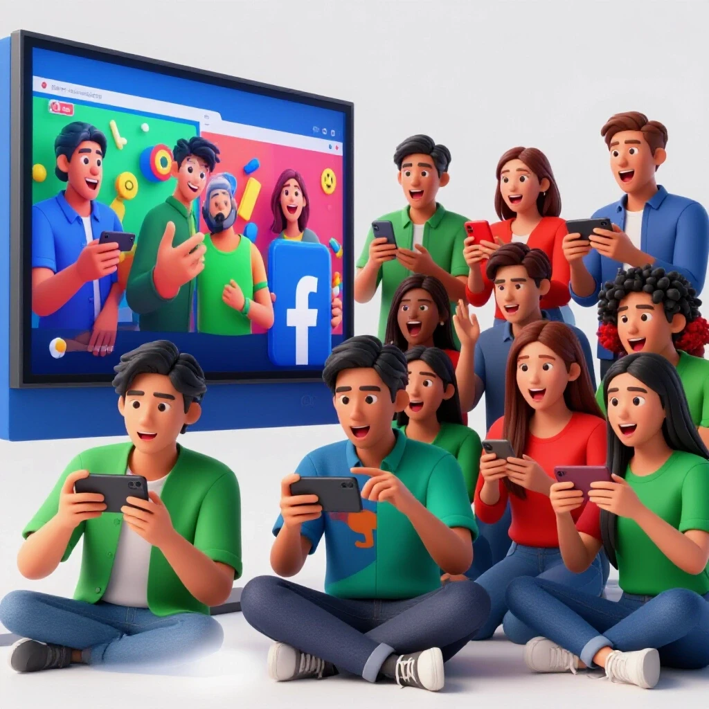 Vibrant split-screen showing a captivating Facebook ad video and Filipinos reacting to it.