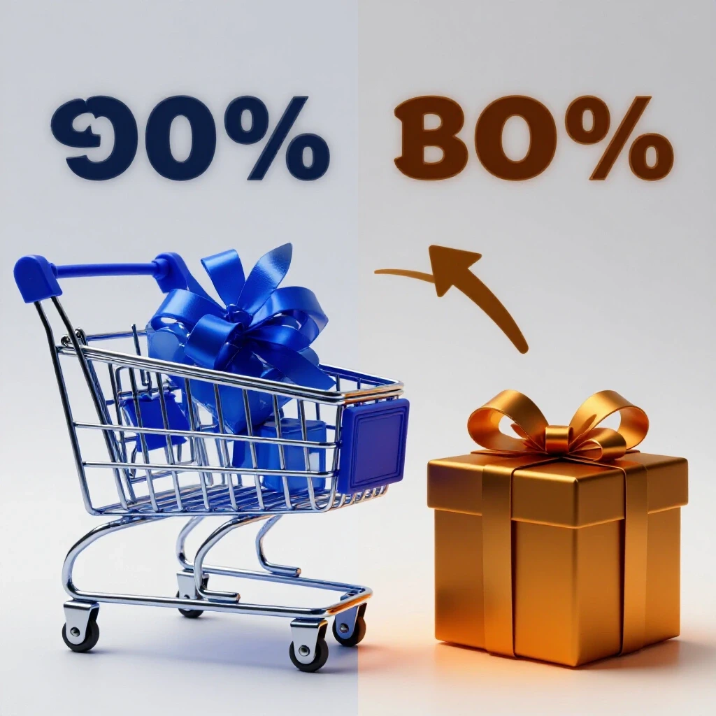 Colored split-image showing a vivid shopping cart symbolizing discounts and a glowing gift box representing bonuses in a clean studio background.