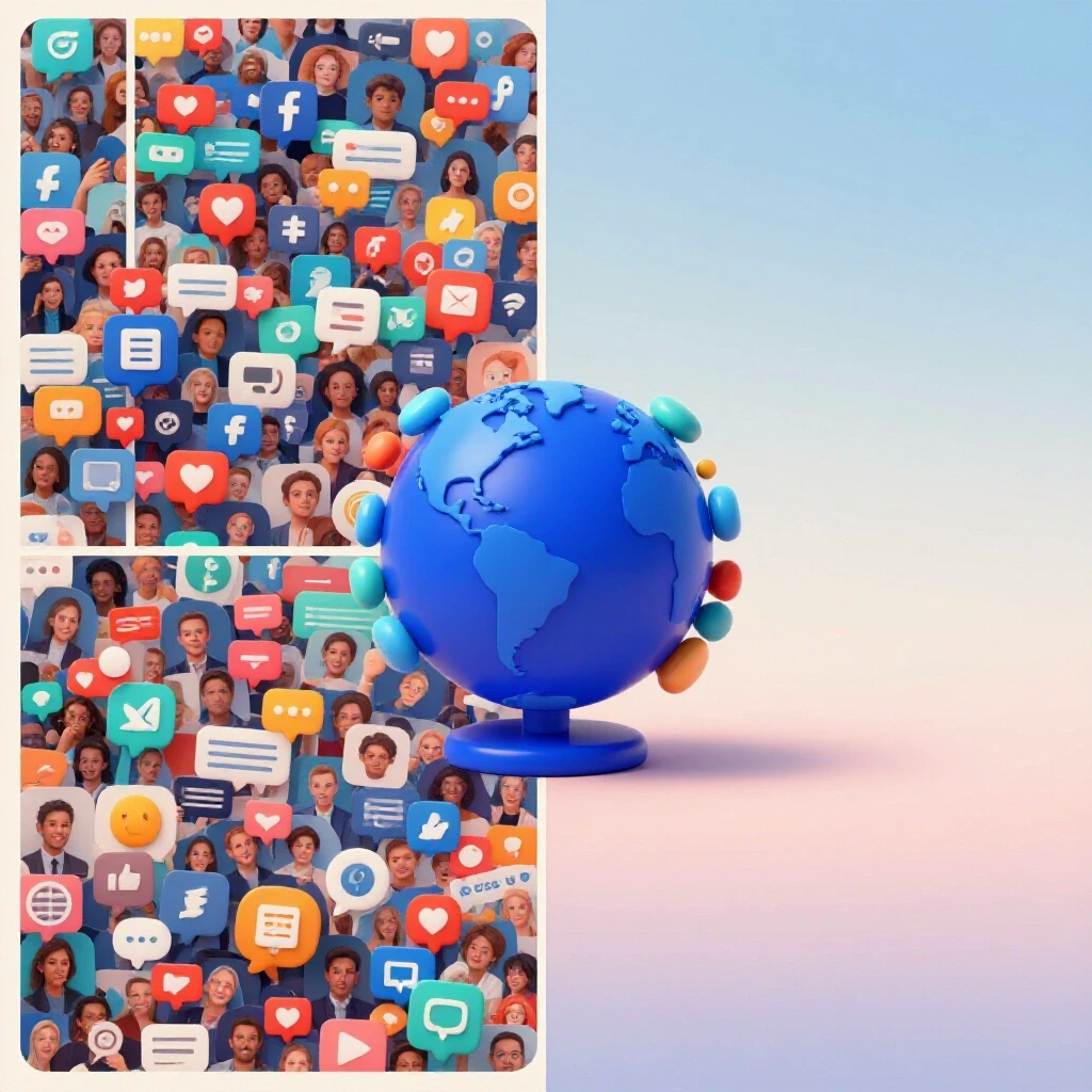 A visual comparison of a crowded social media feed against an open serene space, symbolizing the balance in social media growth.