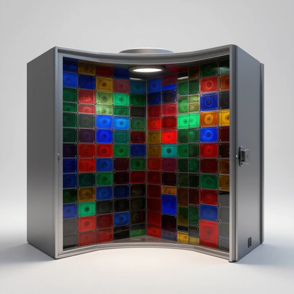 A vault overflowing with vibrant video clips representing the Facebook Ads Library.