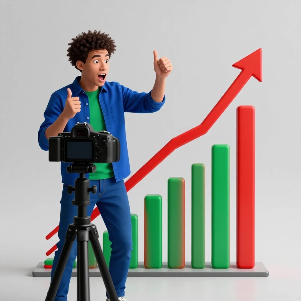 Split image with a content creator filming and a graph showing conversion growth, illustrating UGC impact.