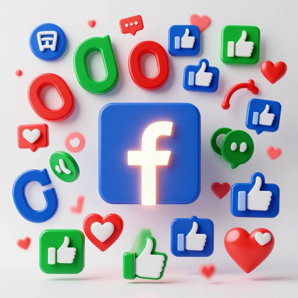 Vibrant thank-you page layout featuring a glowing Facebook logo and engaging icons for leads and interactions.