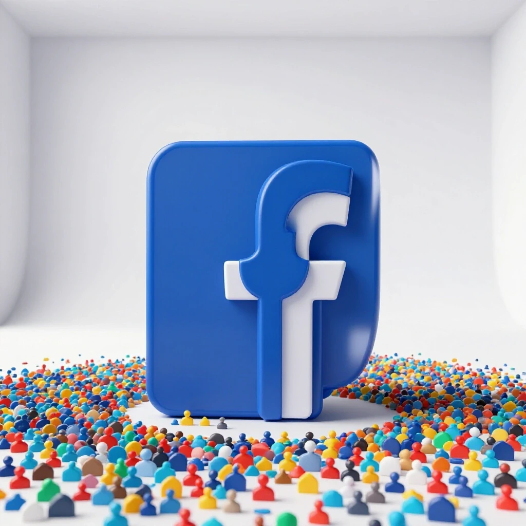 A giant Facebook logo stands out among colorful user icons, highlighting the 2.9 billion user base.