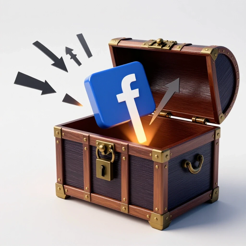 A vibrant Facebook logo appears to unlock a treasure chest, symbolizing engagement secrets in social media marketing.