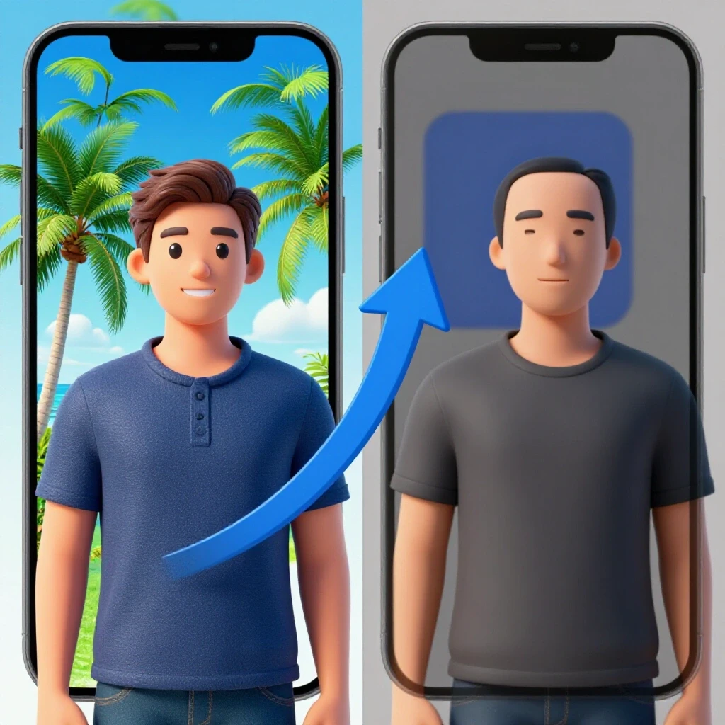 A split-screen image contrasting a vibrant Facebook ad with a dull one, featuring tropical elements and an upward growth arrow.