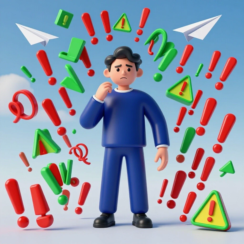 Frustrated marketer amidst chaotic digital symbols symbolizing Facebook Ads delivery issues and solutions against a clear blue sky.