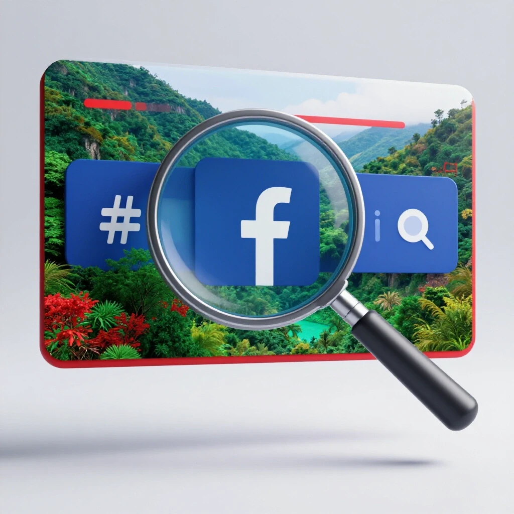 A magnifying glass above a vibrant Facebook ad, set against the stunning landscapes of the Philippines.