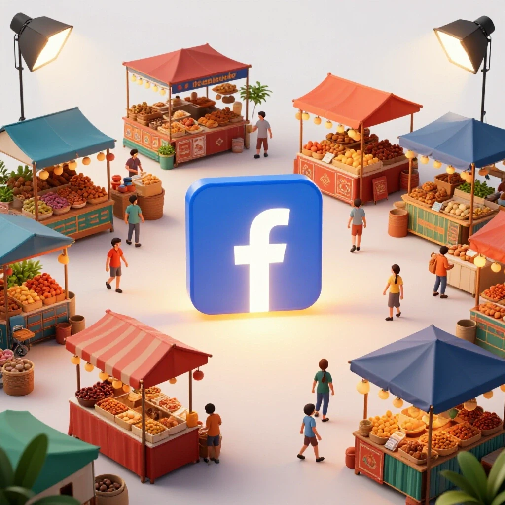 Vibrant Filipino marketplace with a glowing Facebook logo symbolizing transformation and digital advertising impact.
