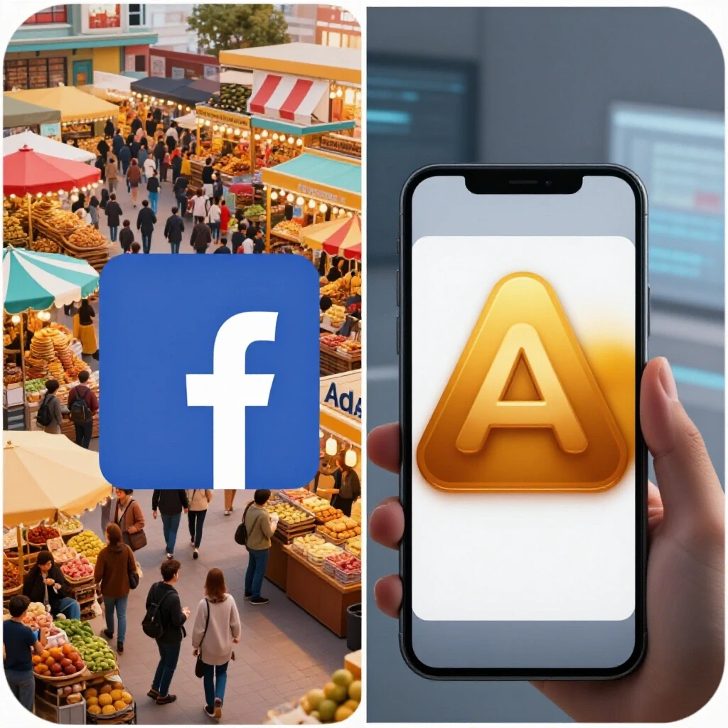 A vibrant split-image depicting the Facebook and AdMob logos, highlighting contrasting advertising approaches in the Philippines.