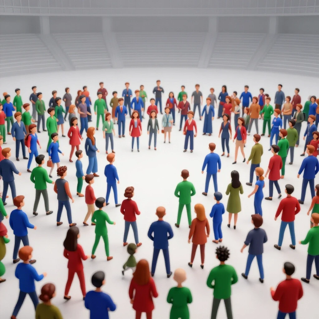 An energetic crowd scene illustrating attendance trends at a lively event, contrasted with a subtle empty venue backdrop.