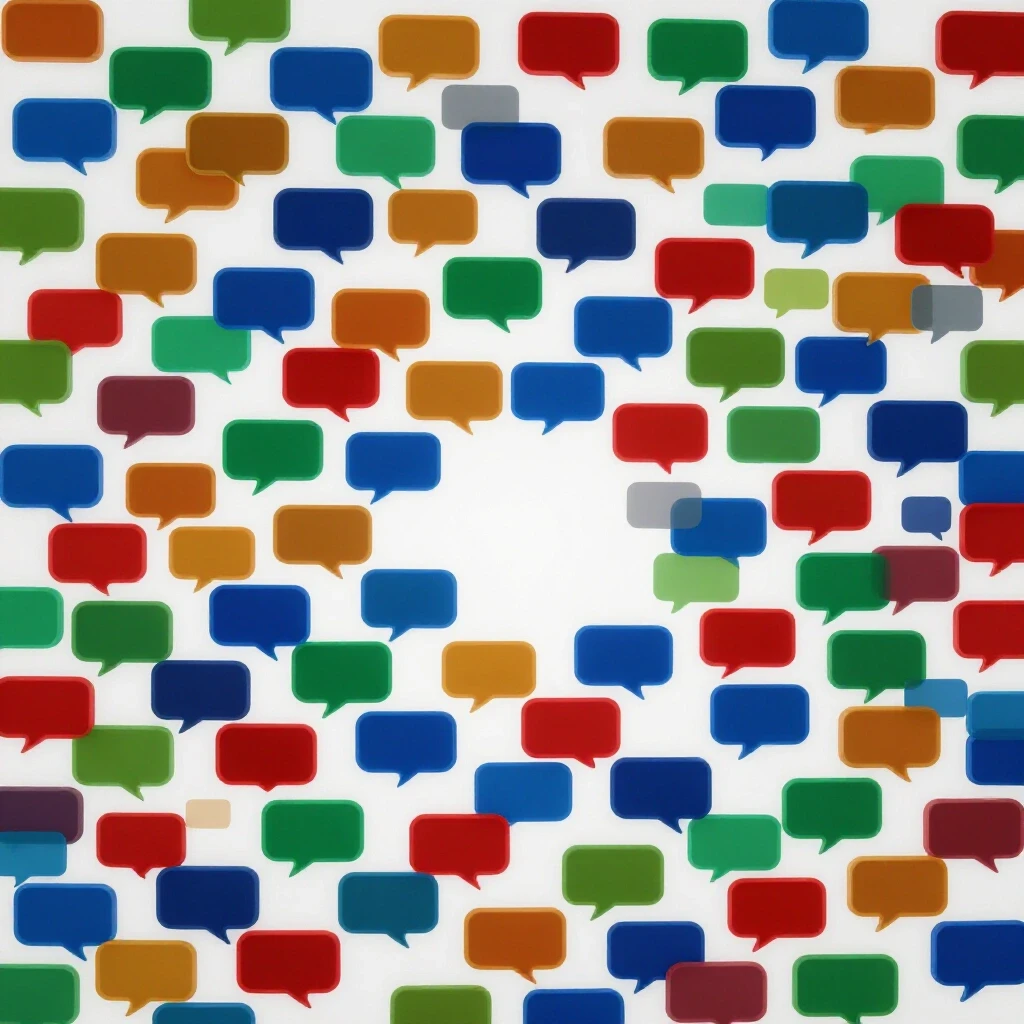 A vibrant display of colorful speech bubbles on a social media platform, with muted gray bubbles signifying flagged hate speech.