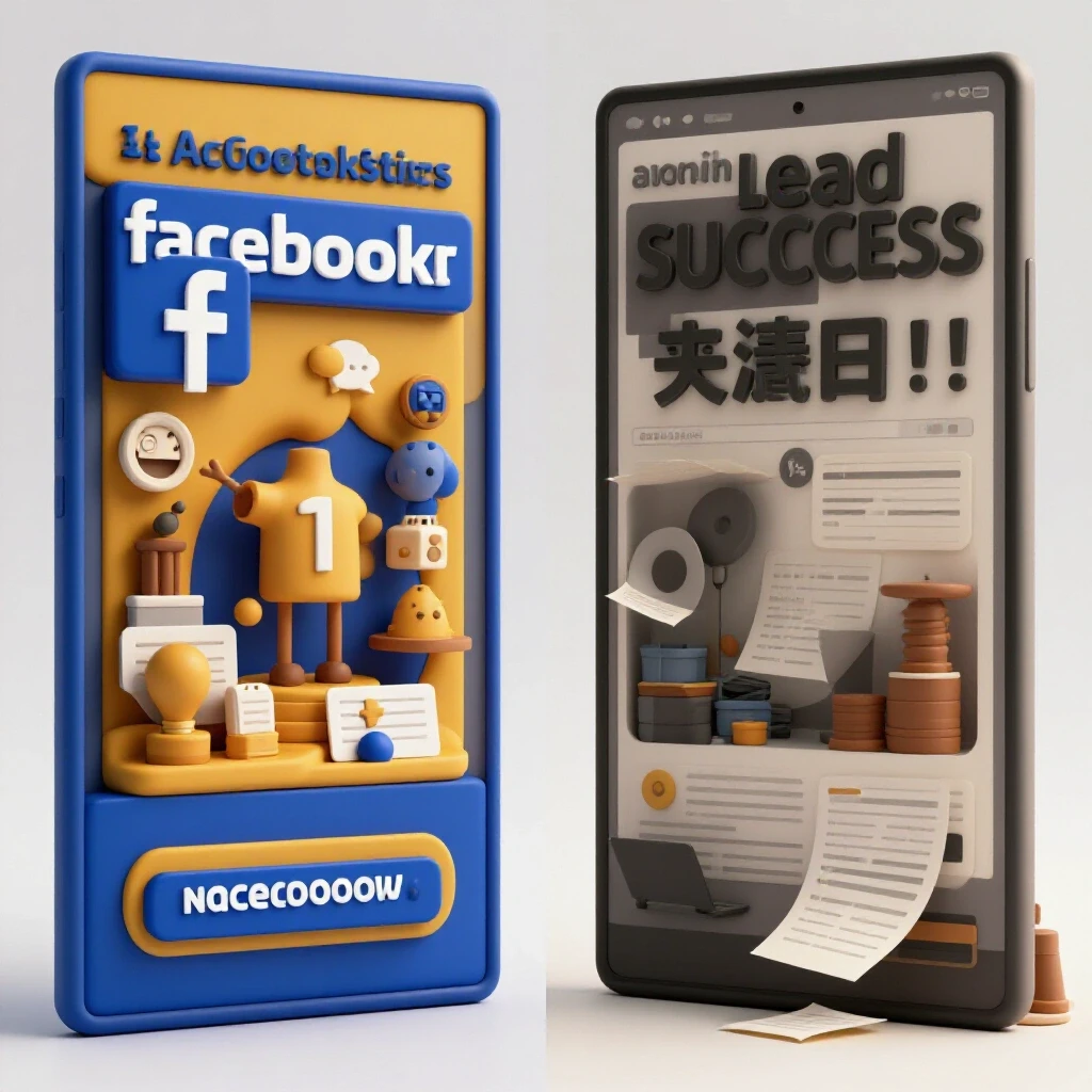 Split-screen showing vibrant effective Facebook ad design versus a dull ineffective ad layout, emphasizing lead generation contrast.