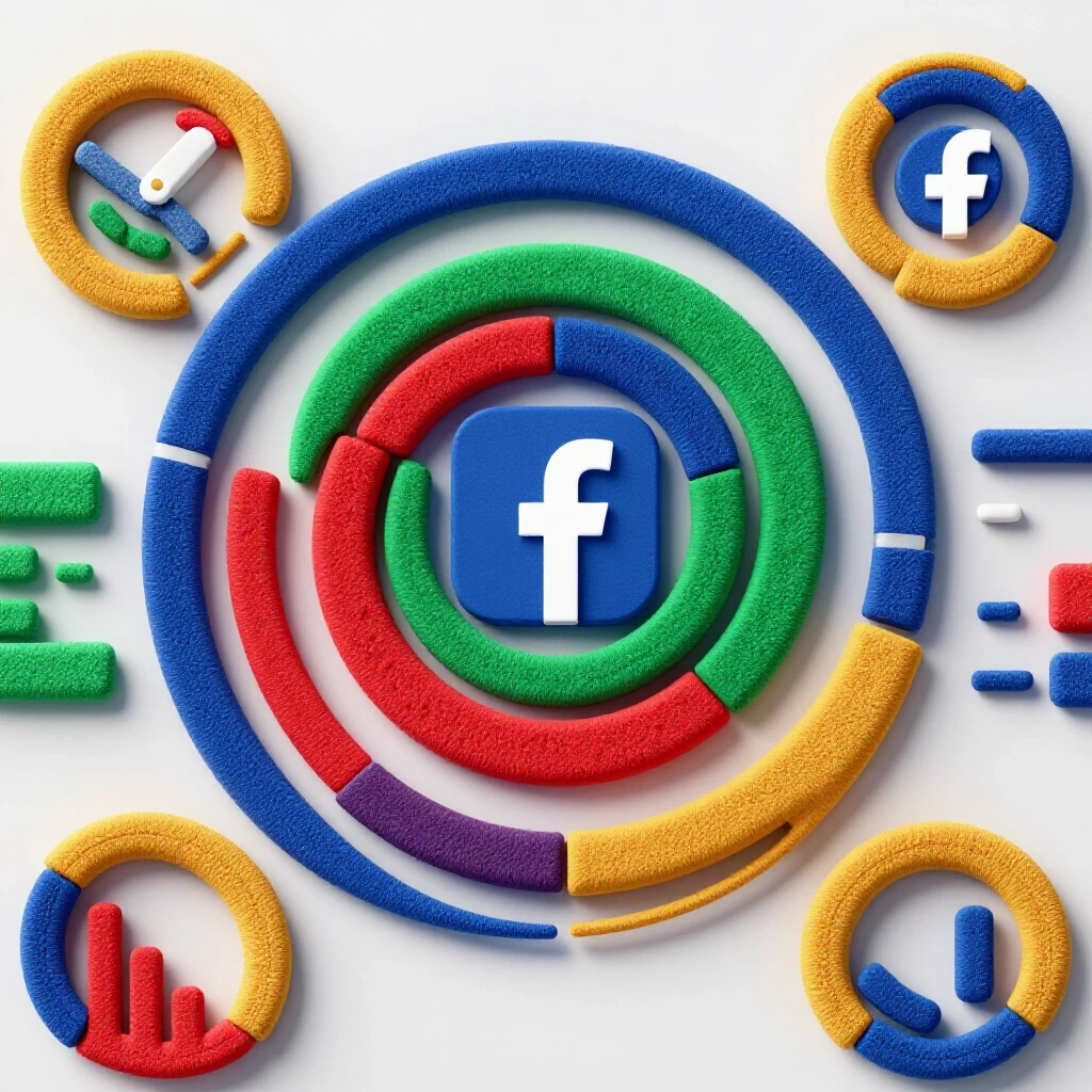 Infographic representing Facebook literacy by age group trends with vibrant colors and overlapping graphs.