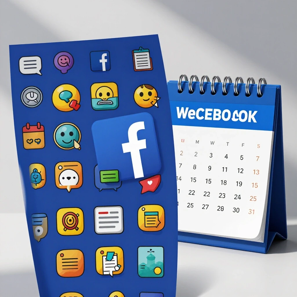 A split-screen image showing a colorful Facebook post layout and a calendar highlighting Wednesday, inspiring social media engagement.