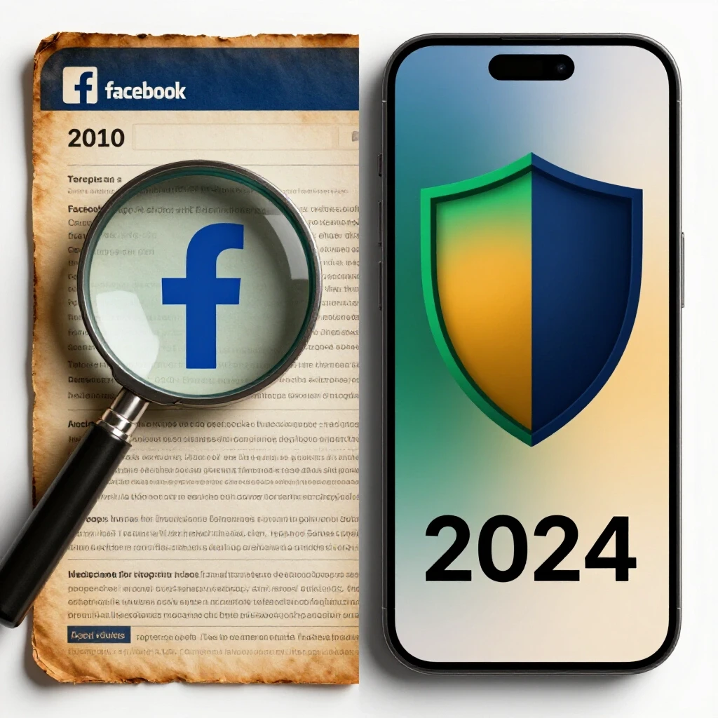 A visually striking comparison of Facebook's interfaces from 2010 and 2024, illustrating privacy evolution.