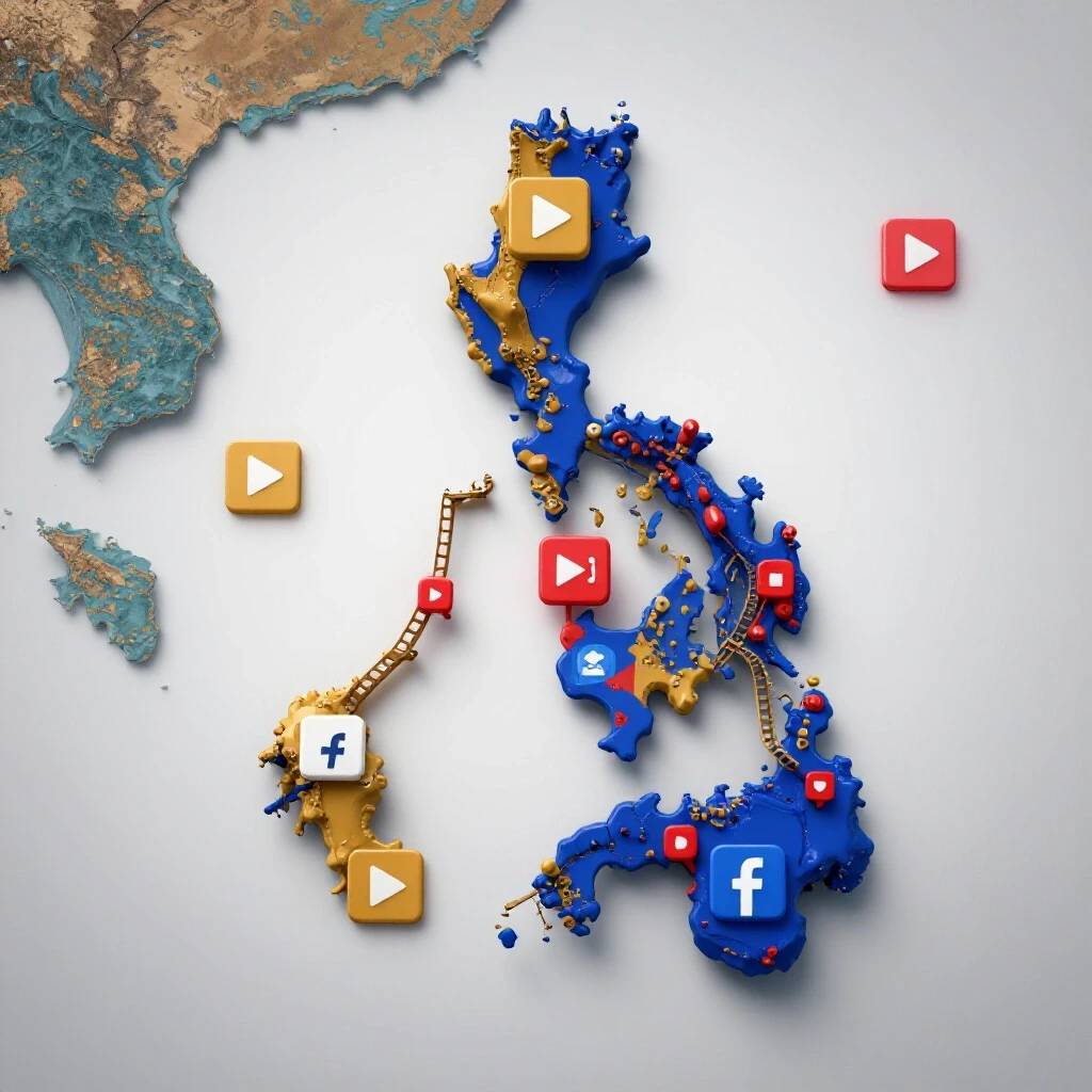 Vibrant map of the Philippines with Facebook Reels icons highlighting social media video trends.