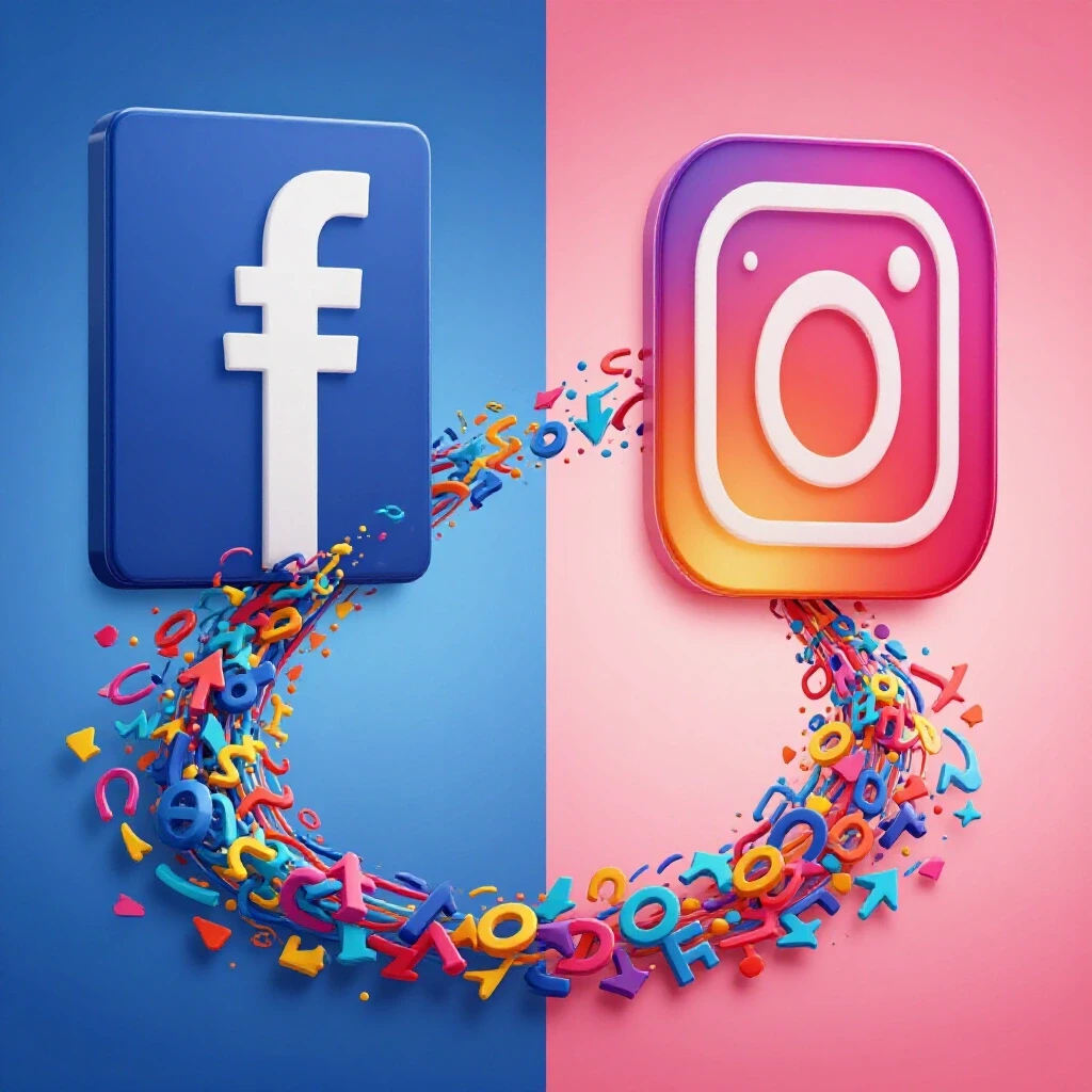 Split image featuring Facebook and Instagram logos with colorful lead icons flowing between them.