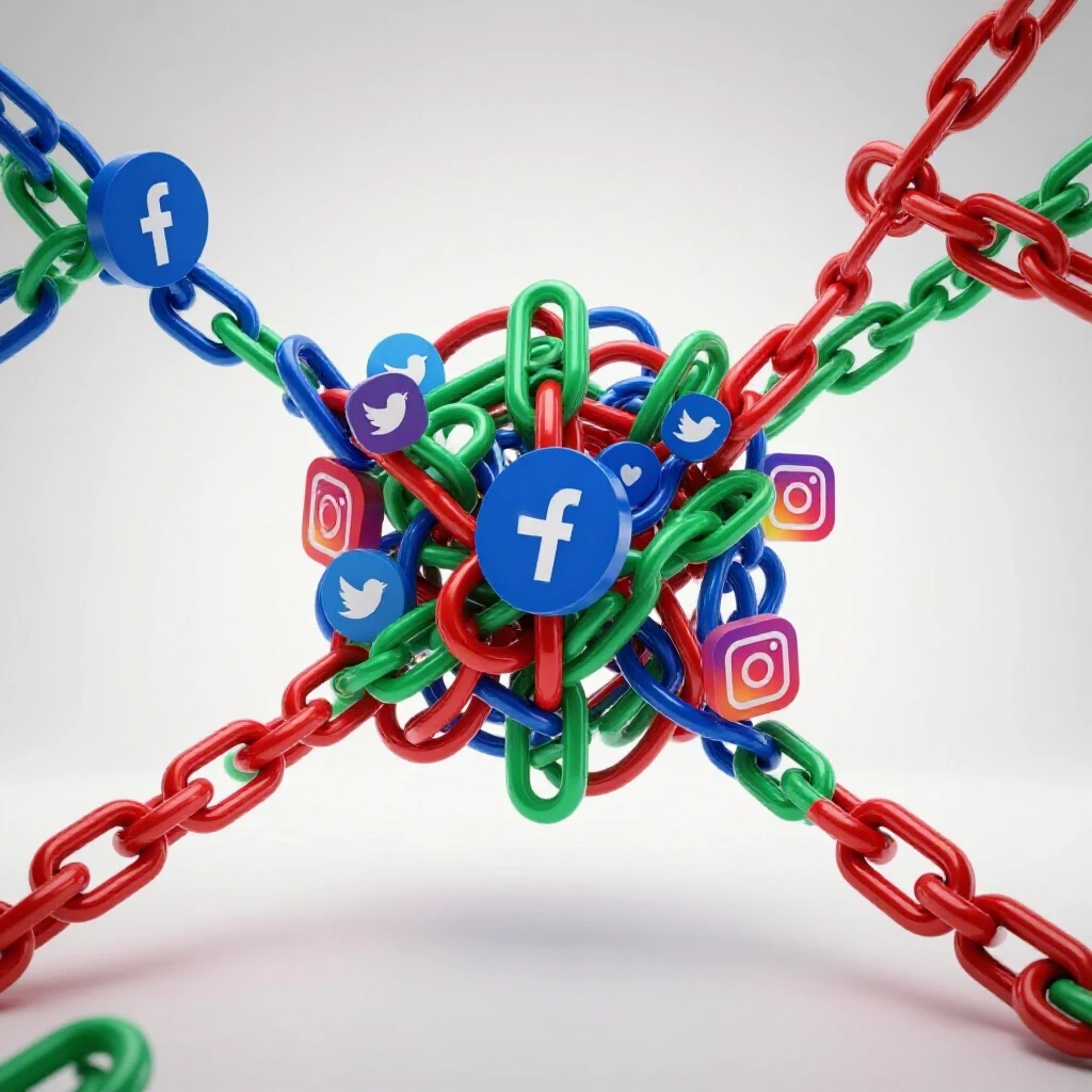 A vibrant tangle of a chain featuring social media icons, showcasing clarity from chaos.
