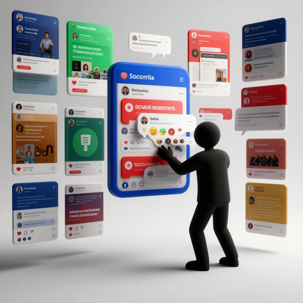 Imagery depicting a vibrant social media feed battling against spam comments, highlighting engagement issues.