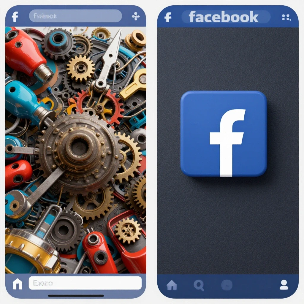 A split-screen comparison of a chaotic Facebook ad preview and a polished version, symbolizing effective solutions.