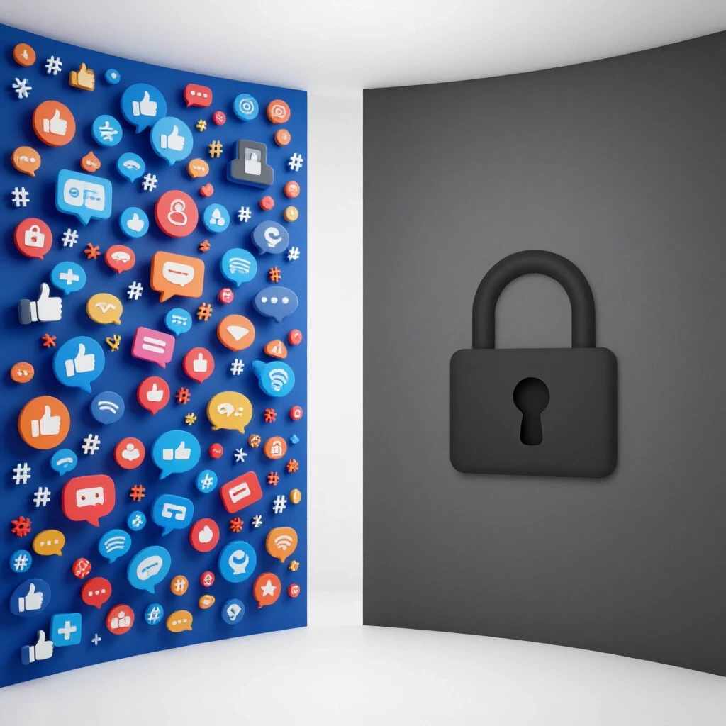 A split-image showcasing contrasting experiences in social media environments, vibrant on one side, muted on the other.