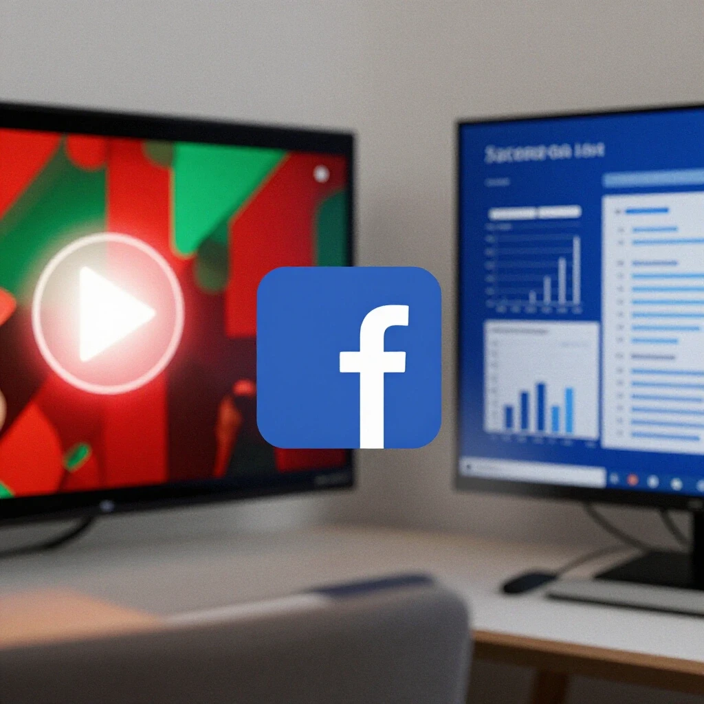 A visual representation contrasting live streaming and screen sharing on Facebook, featuring vibrant and muted elements in a split-screen design.