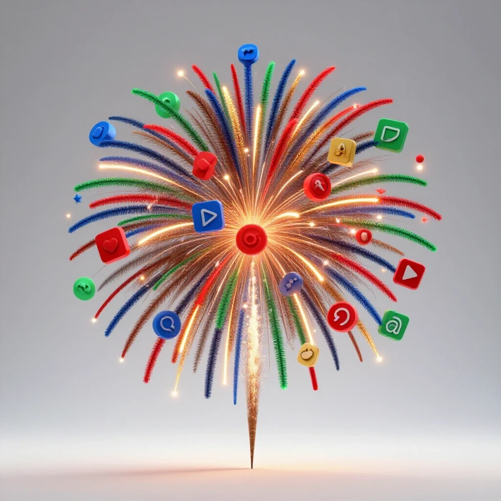 A vibrant explosion of social media icons represents the concept of going viral in social media growth.