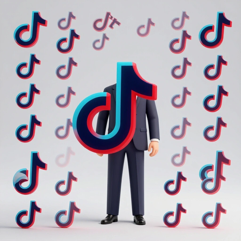 3D-rendered TikTok logo next to a business suit, symbolizing B2B social media growth strategy.