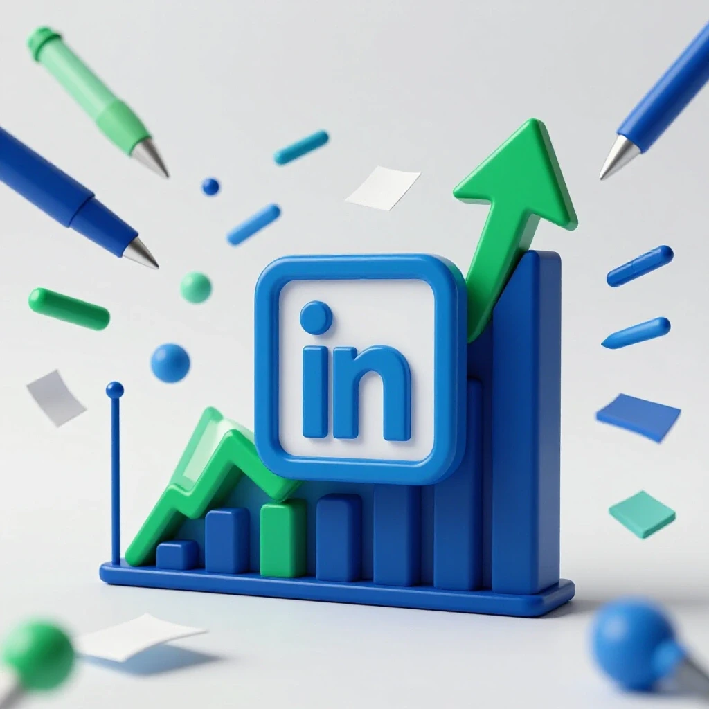 A vibrant upward-pointing graph with a LinkedIn logo, symbolizing growth in newsletter strategies.