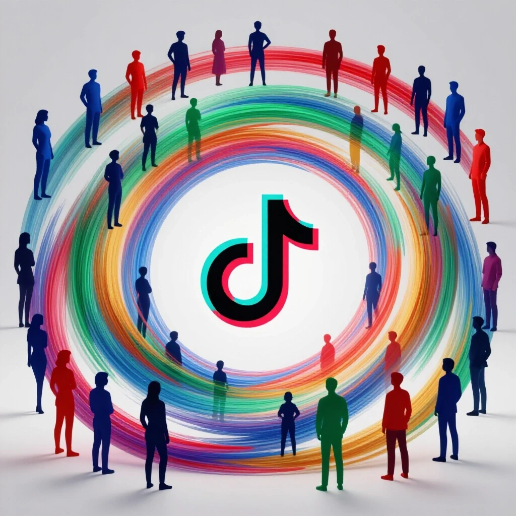 Vibrant TikTok logo centered with stylized silhouettes representing personal brands radiating colorful waves of engagement.